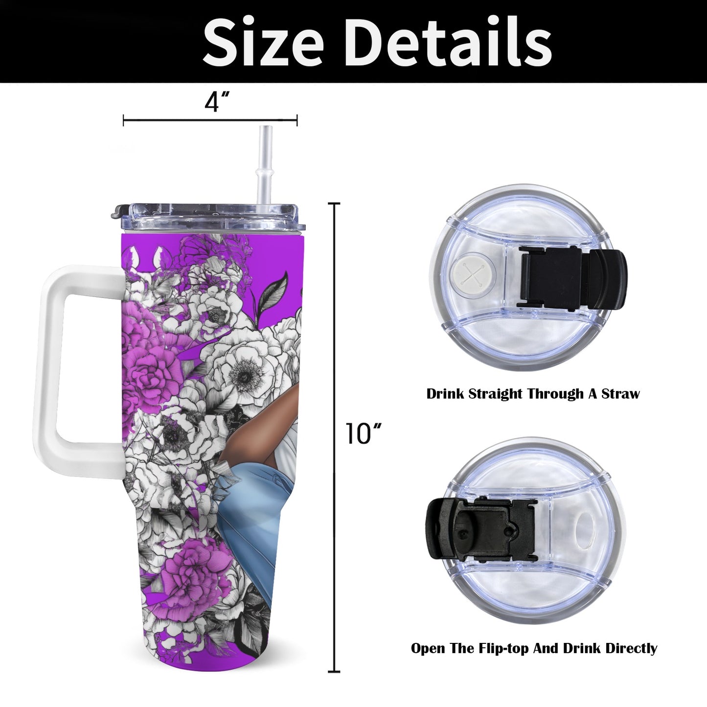 Floral Beauty 40 oz Tumbler With White Handle 40oz Tumbler with White Handle