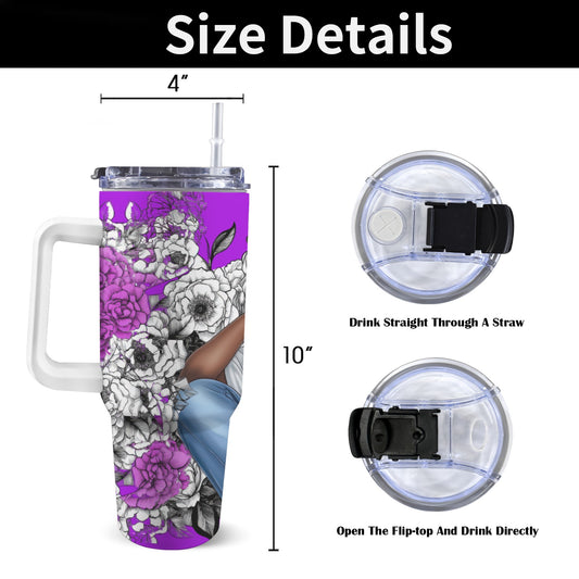 Floral Beauty 40 oz Tumbler With White Handle 40oz Tumbler with White Handle