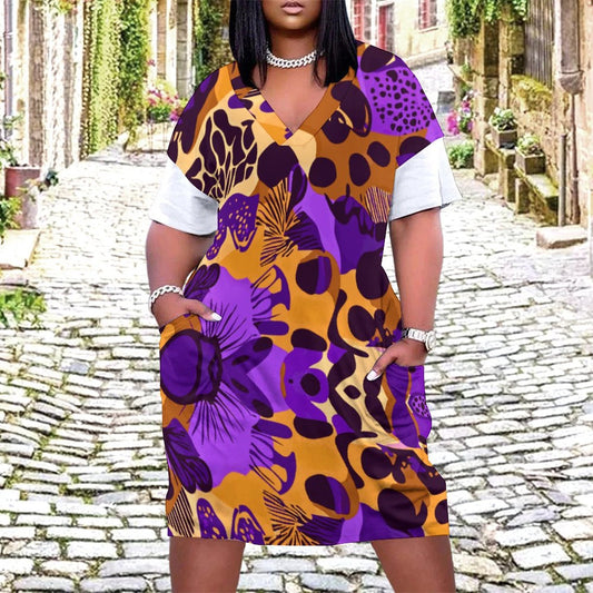 V-Neck Baggy Dress with Pocket LQ