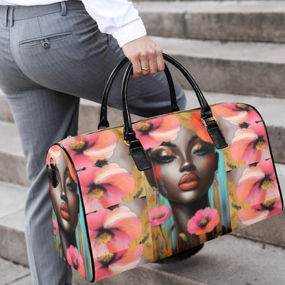 Floral AfroCentric Travel Bags Leather Travel Bag-Large (Short Patch) (1735)
