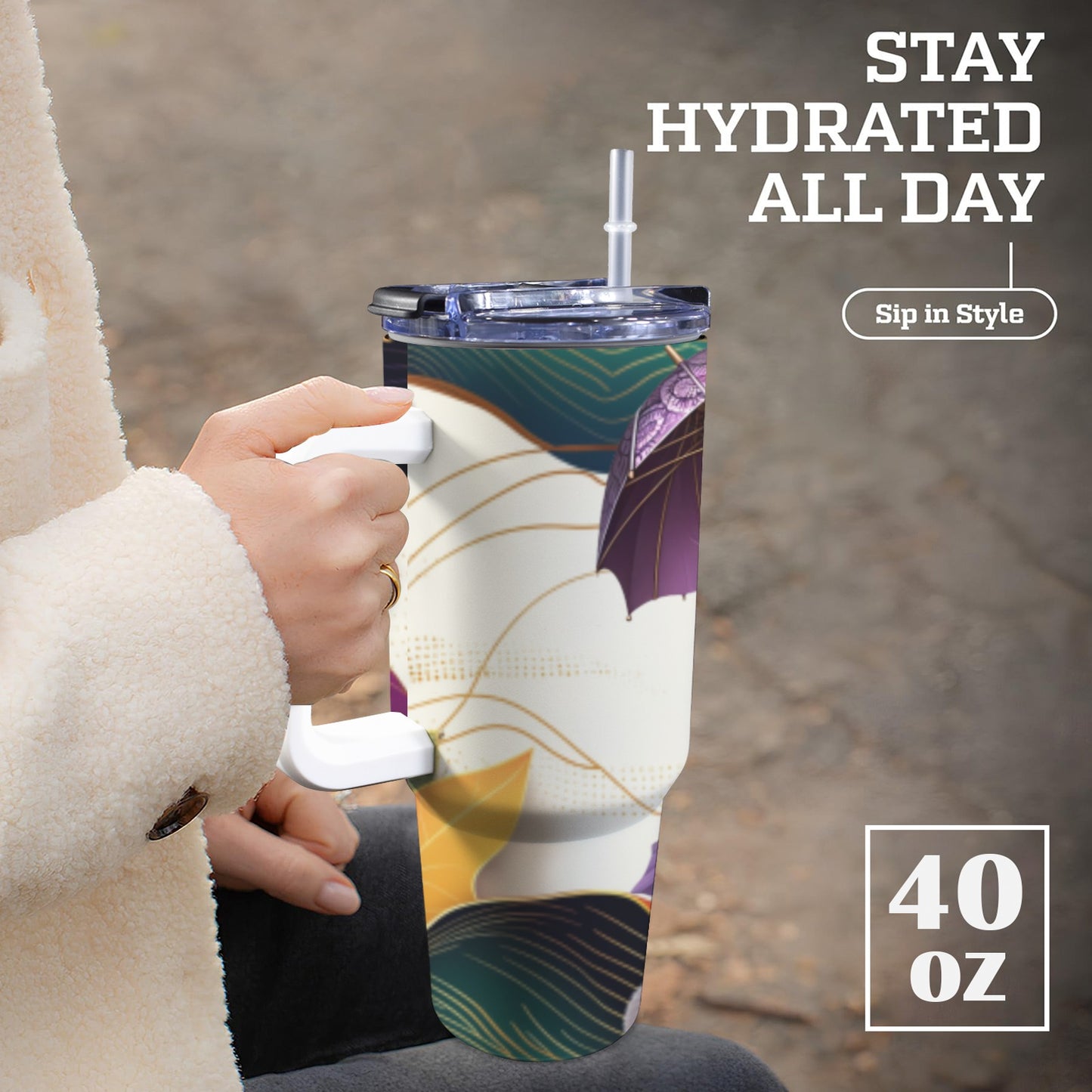 Pet 40 oz Tumbler With White Handle 40oz Tumbler with White Handle