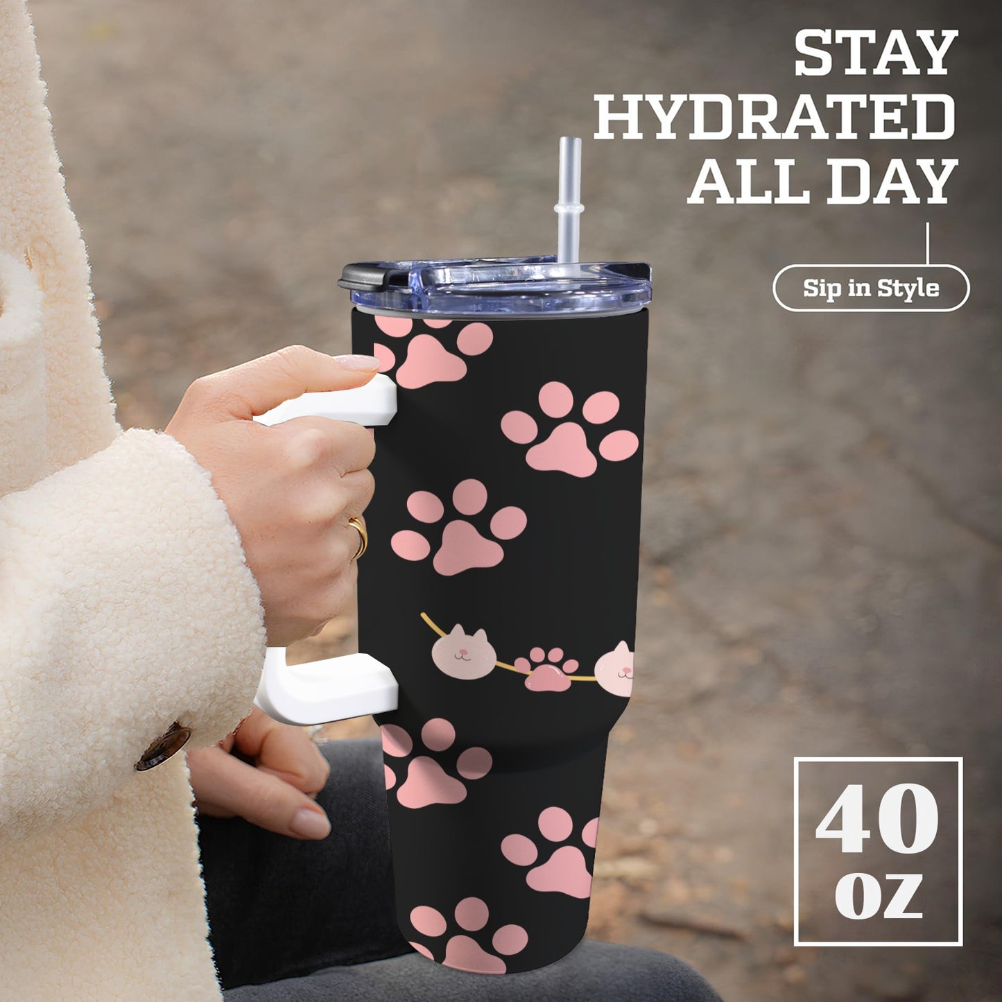 Pet 40 oz Tumbler With White Handle 40oz Tumbler with White Handle
