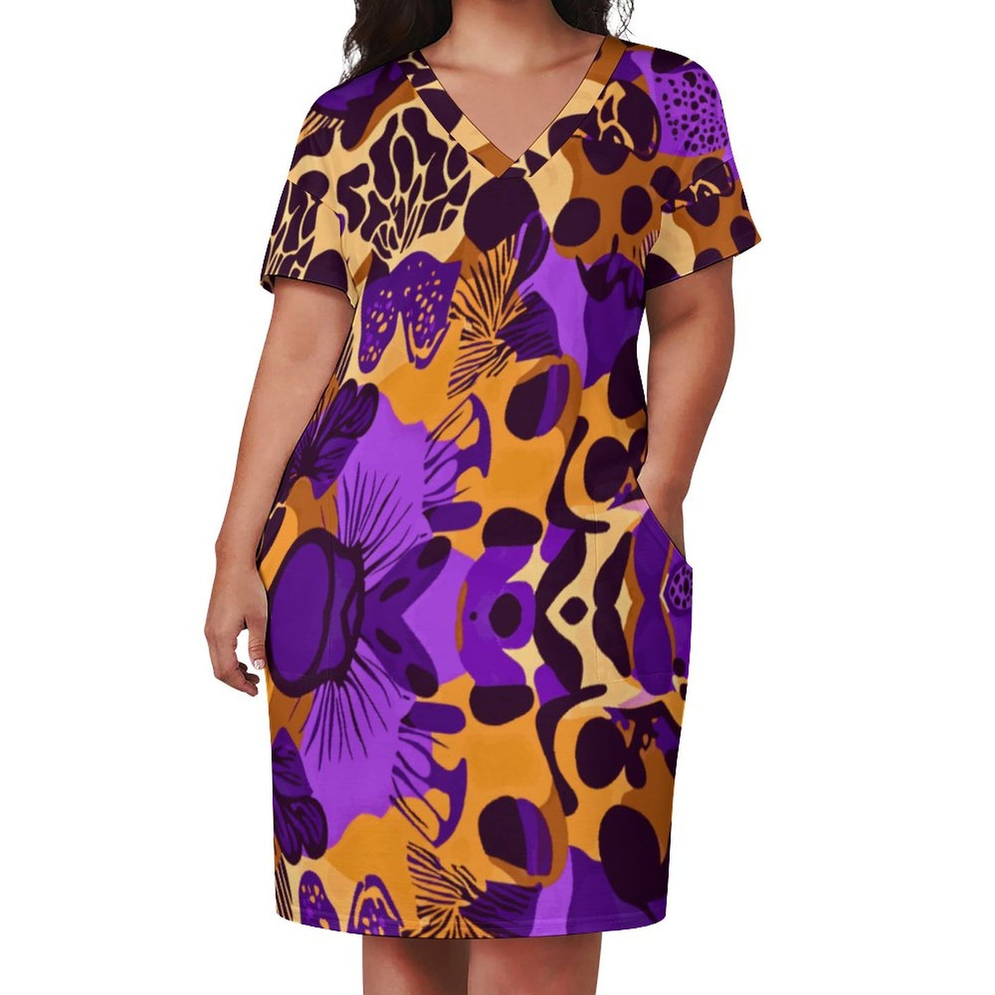 V-Neck Baggy Dress with Pocket LQ