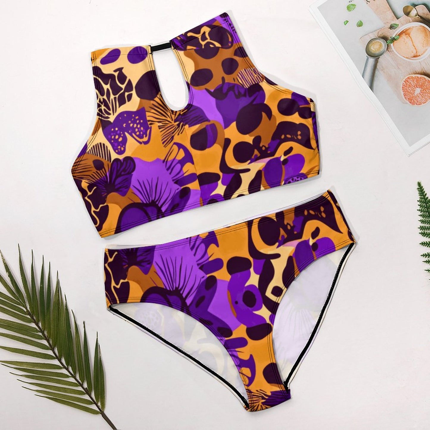 Women's Two piece Swimsuit with High Neck Halter Top BK2040 (All-Over Printing)