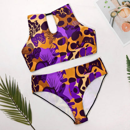 Women's Two piece Swimsuit with High Neck Halter Top BK2040 (All-Over Printing)
