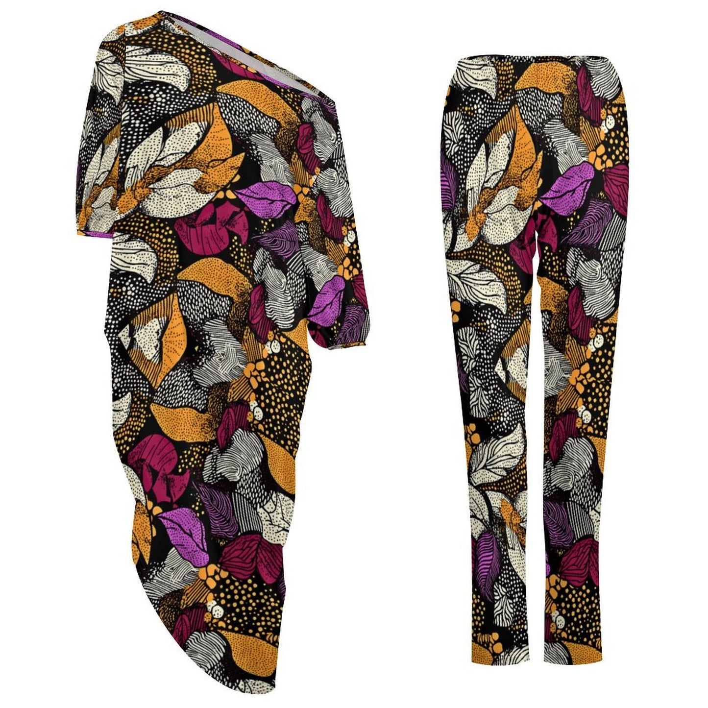 Diagonal shoulder two piece set Women's Off Shoulder Two-piece Set