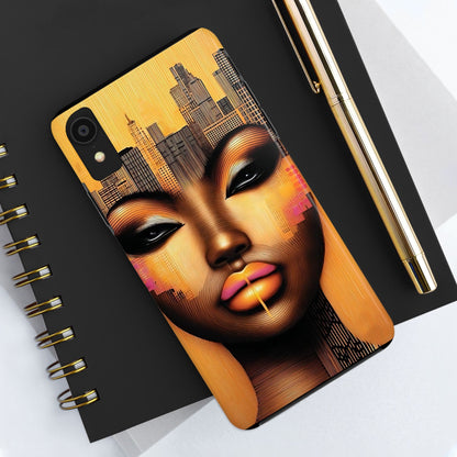 Afrocentric Tough Phone Case, City Girl On The Move Unique Design, Urban Street Style, Protective Cellphone Cover, Trendy Mobile Accessory