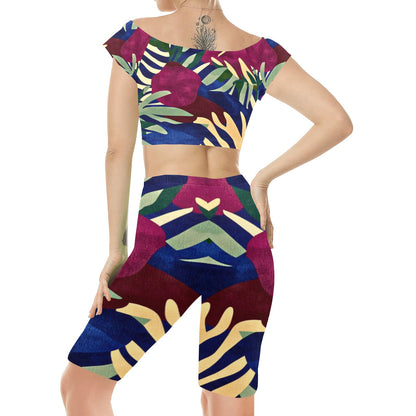 Burgundy and Blue Camo Yoga Set Women's Crop Top Yoga Set