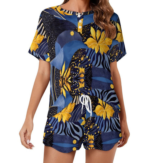 Women's Abstract Cooling Short Sleeve Loungewear Set UTZ (All-Over Printing)