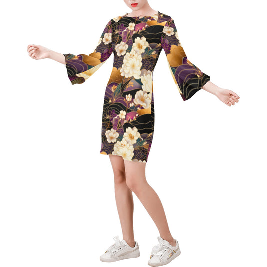 Floral Bell Sleeve Dress Bell Sleeve Dress (Model D52)