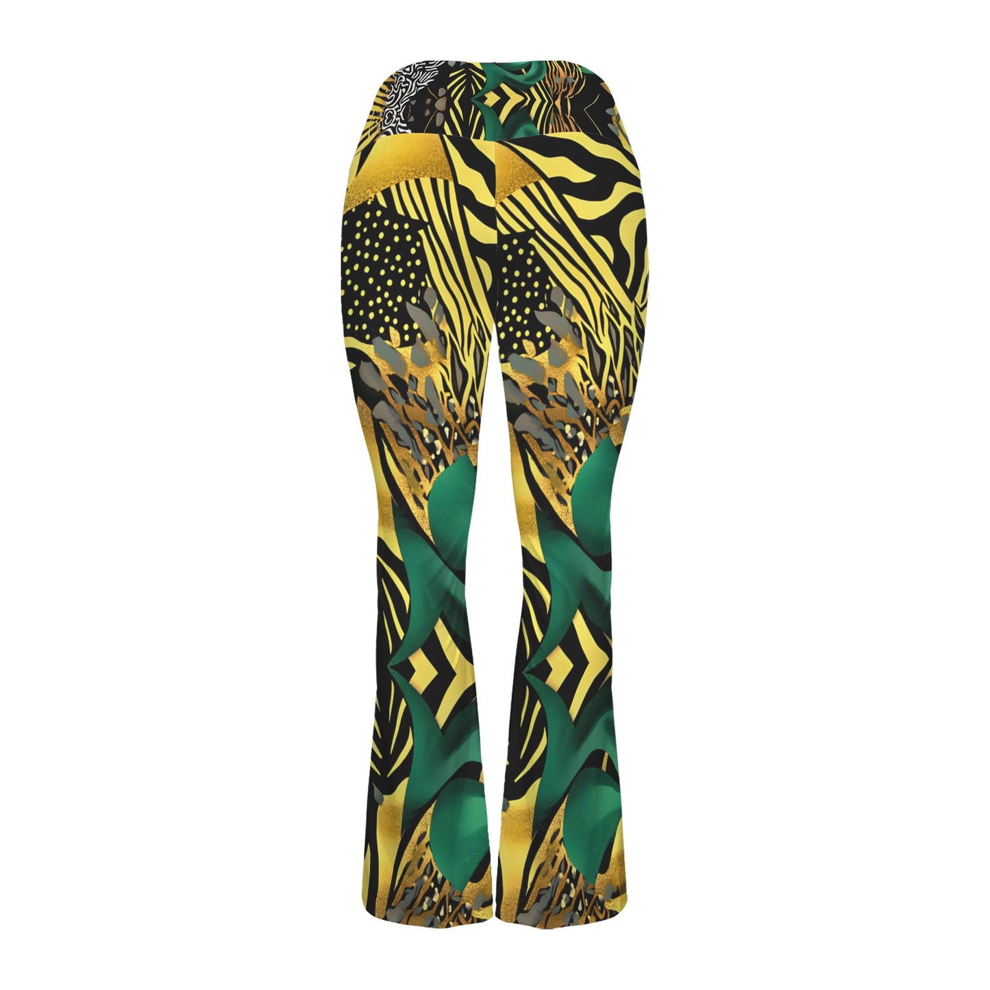 Golden Zebra Pattern High Waist Crossover Tummy Control Flare Leggings High Waist Crossover Tummy Control Flare Leggings