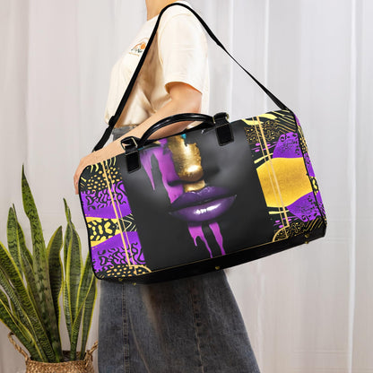 Purple and Gold AfroCentric Travel Bag Large Capacity Travel Bag-Large (Black Short Patch) (1737)