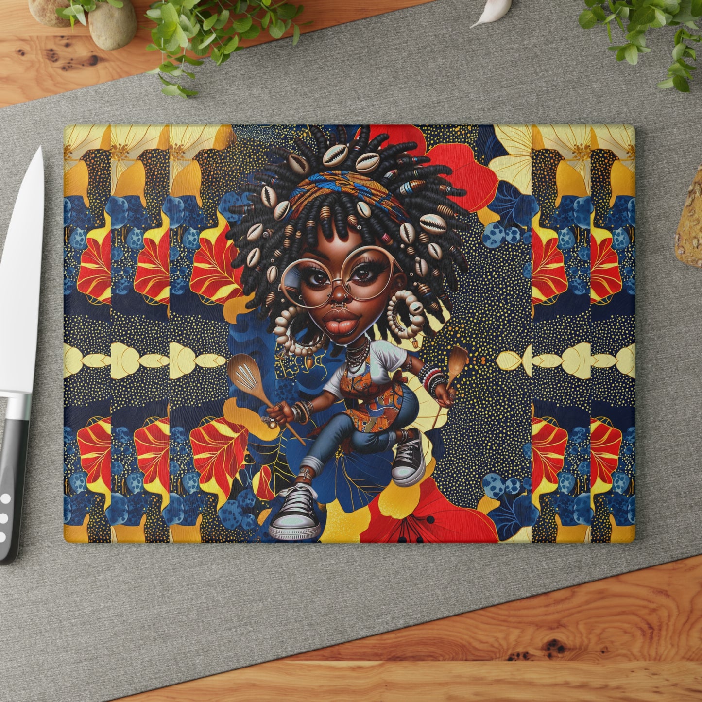 Glass Cutting Board, Afrocentric Kitchen Decor, Ankara Pattern Glass Board, Ethnic Design Cheese Board, Unique Housewarming Gift
