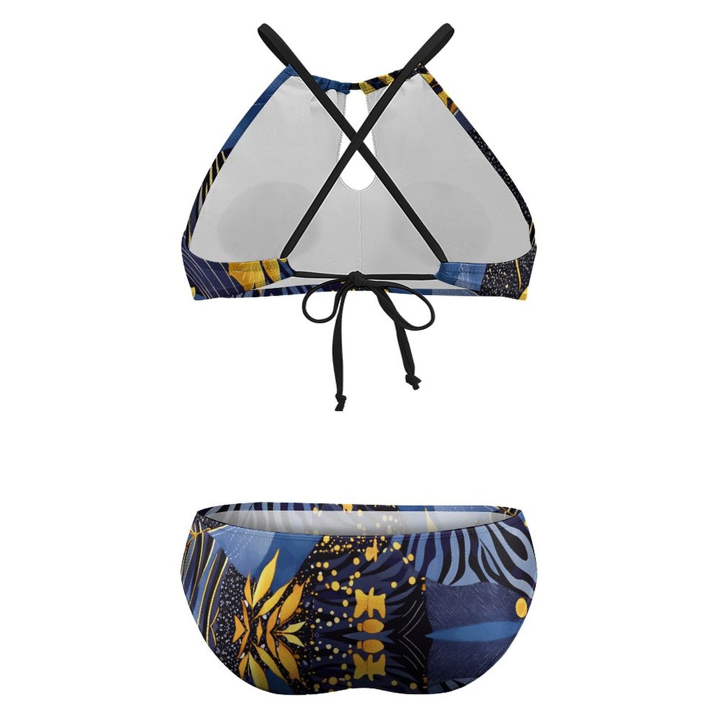 Plus Size Women's Two piece Swimsuit with High Neck Halter Top BK2040 (All-Over Printing)