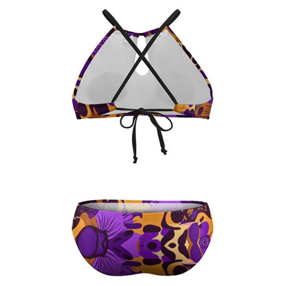 Plus Size Women's Two piece Swimsuit with High Neck Halter Top BK2040 (All-Over Printing)