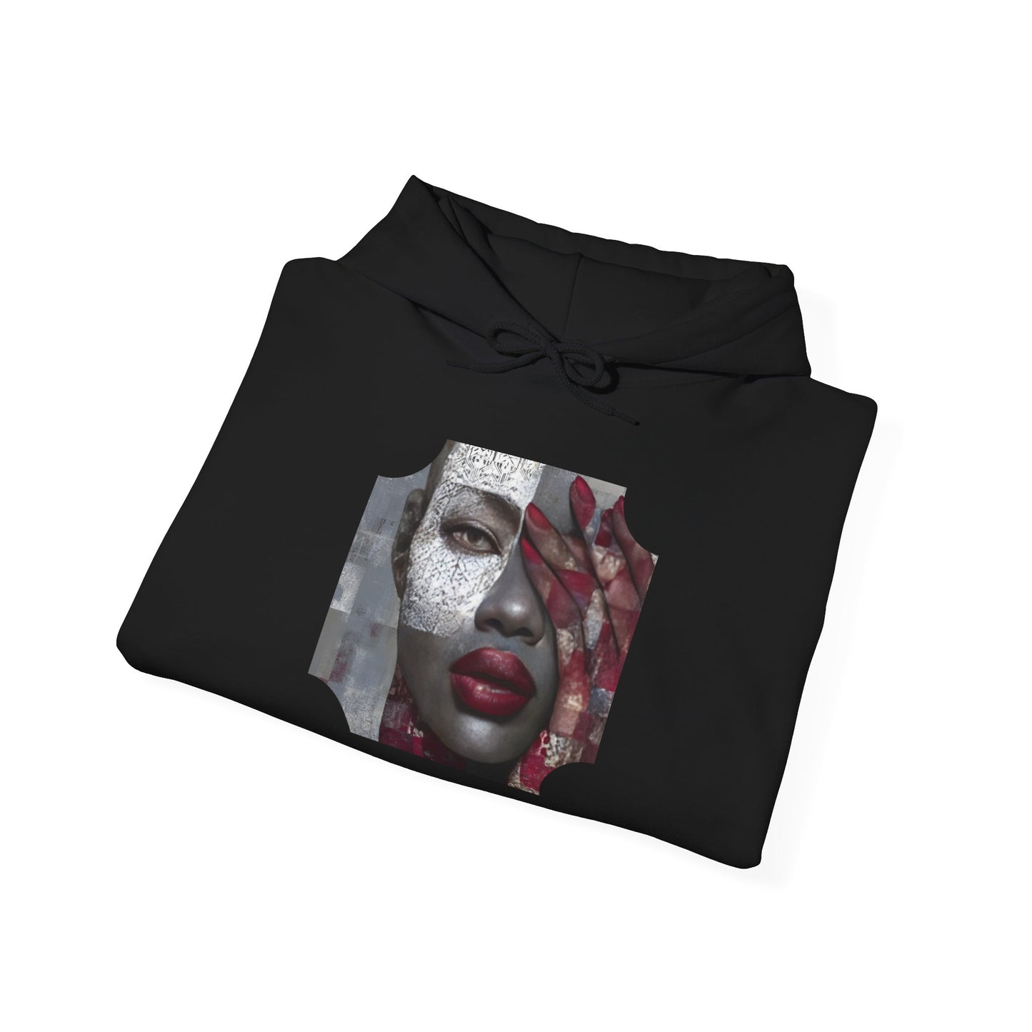 Do You See What I See? Afrocentric Abstract Puzzle Piece Unisex Hoodie Sweatshirt, Woman Print Face Hand Art, Hooded, Black
