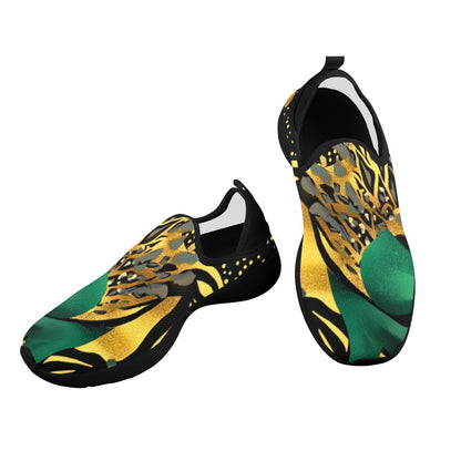 Golden Zebra Green Camo Pattern Women's Fly Weave Drop-In Heel Sneakers Fly Weave Drop-in Heel Sneakers for Women (Model 02002)