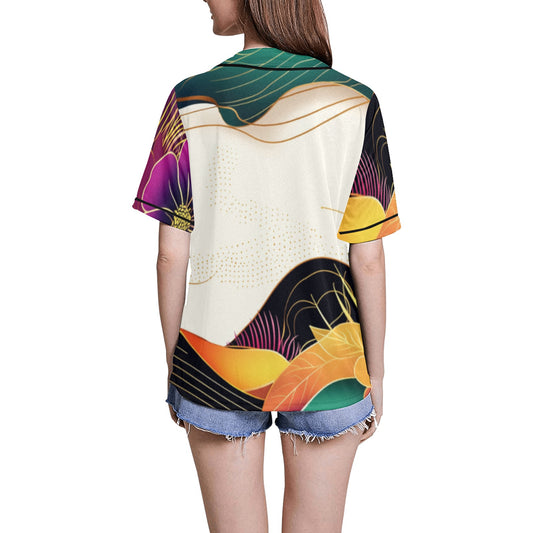eFlowers Abstract Ankara Inspired Golden  Waves Baseball Tee All Over Print Baseball Jersey for Women (Model T50)