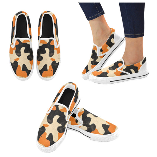 Orange Camo Pattern Kid's Slip On Shoes Slip-on Canvas Shoes for Kid (Model 019)
