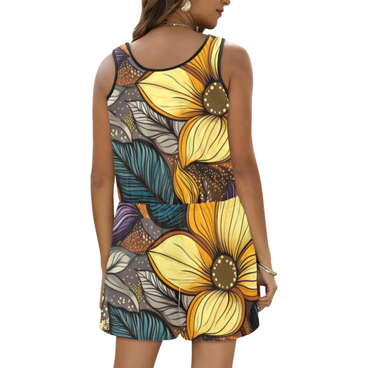 Floral Jumper All Over Print Vest Short Jumpsuit