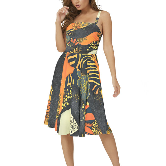 Sleeveless Square Neck Flare Hem Midi Dress