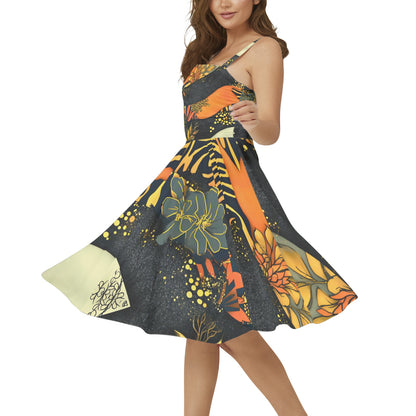 Sleeveless Square Neck Flare Hem Midi Dress