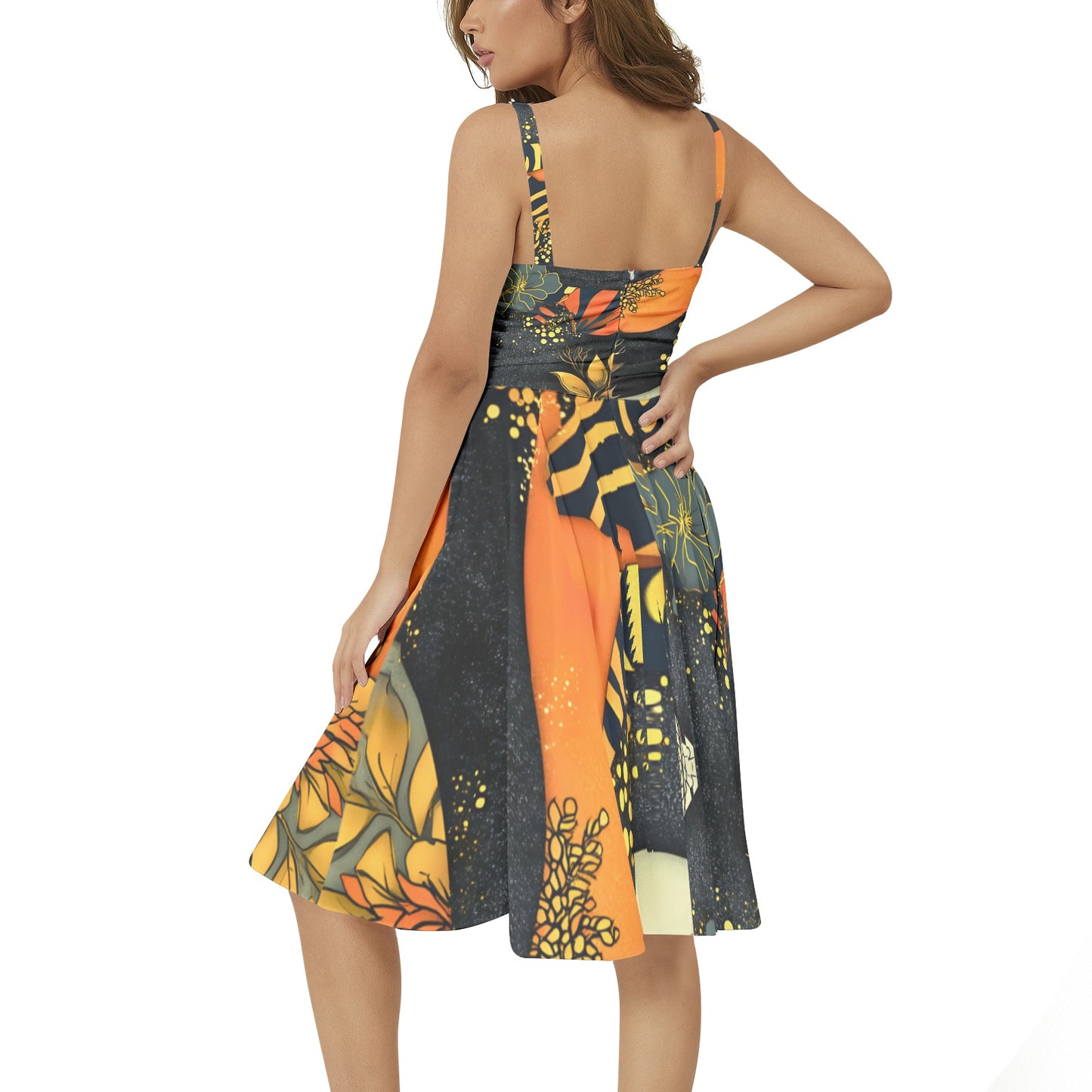 Sleeveless Square Neck Flare Hem Midi Dress