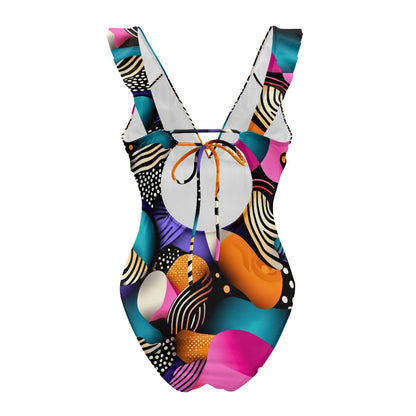 Women's Ruffled Lace Up One-Piece Swimsuit