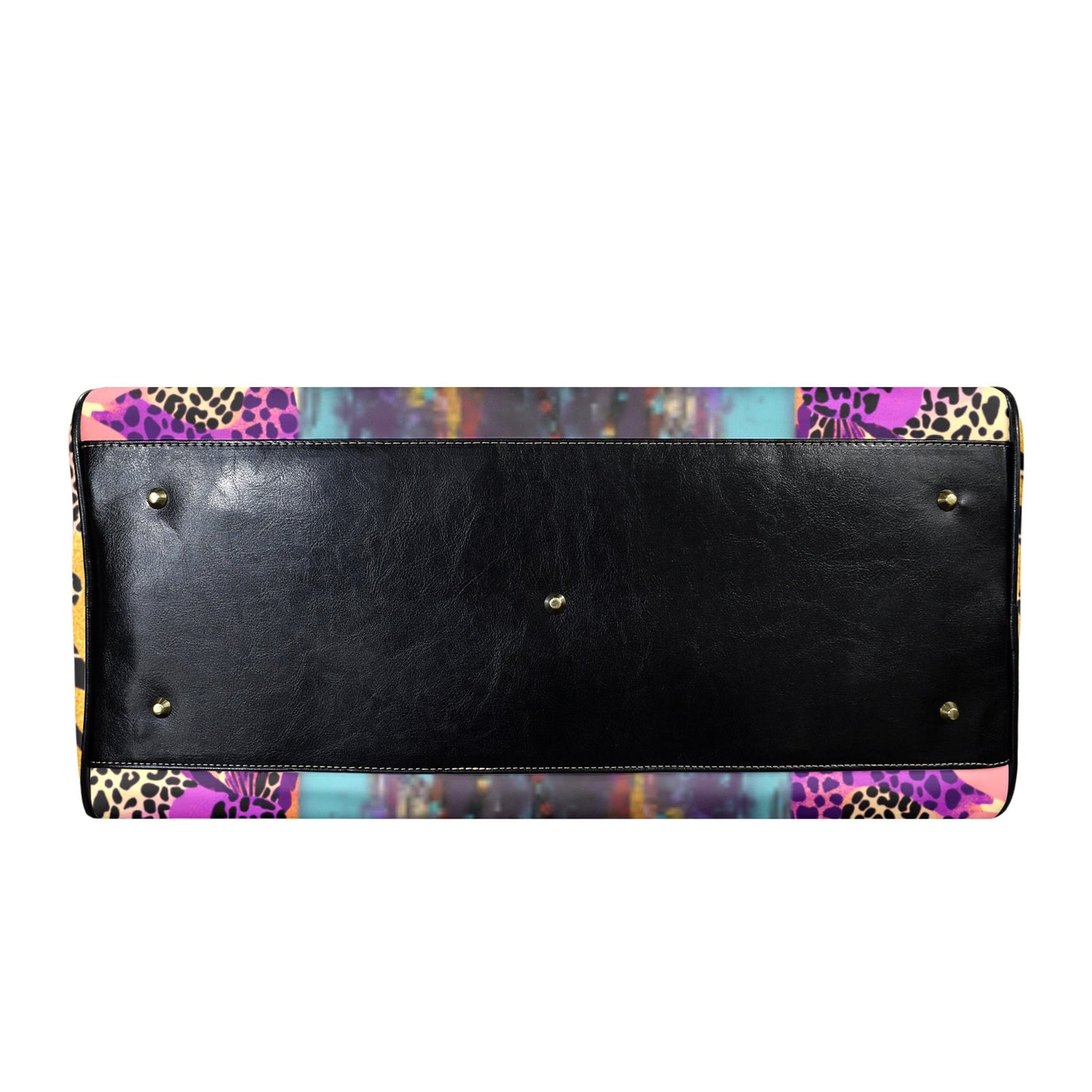 Purple and Gold AfroCentric Travel Bag Leather Travel Bag-Large (Short Patch) (1735)
