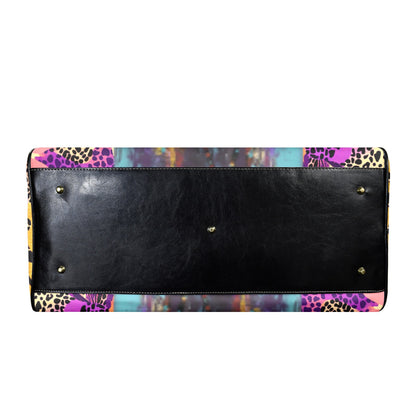 Purple and Gold AfroCentric Travel Bag Leather Travel Bag-Large (Short Patch) (1735)