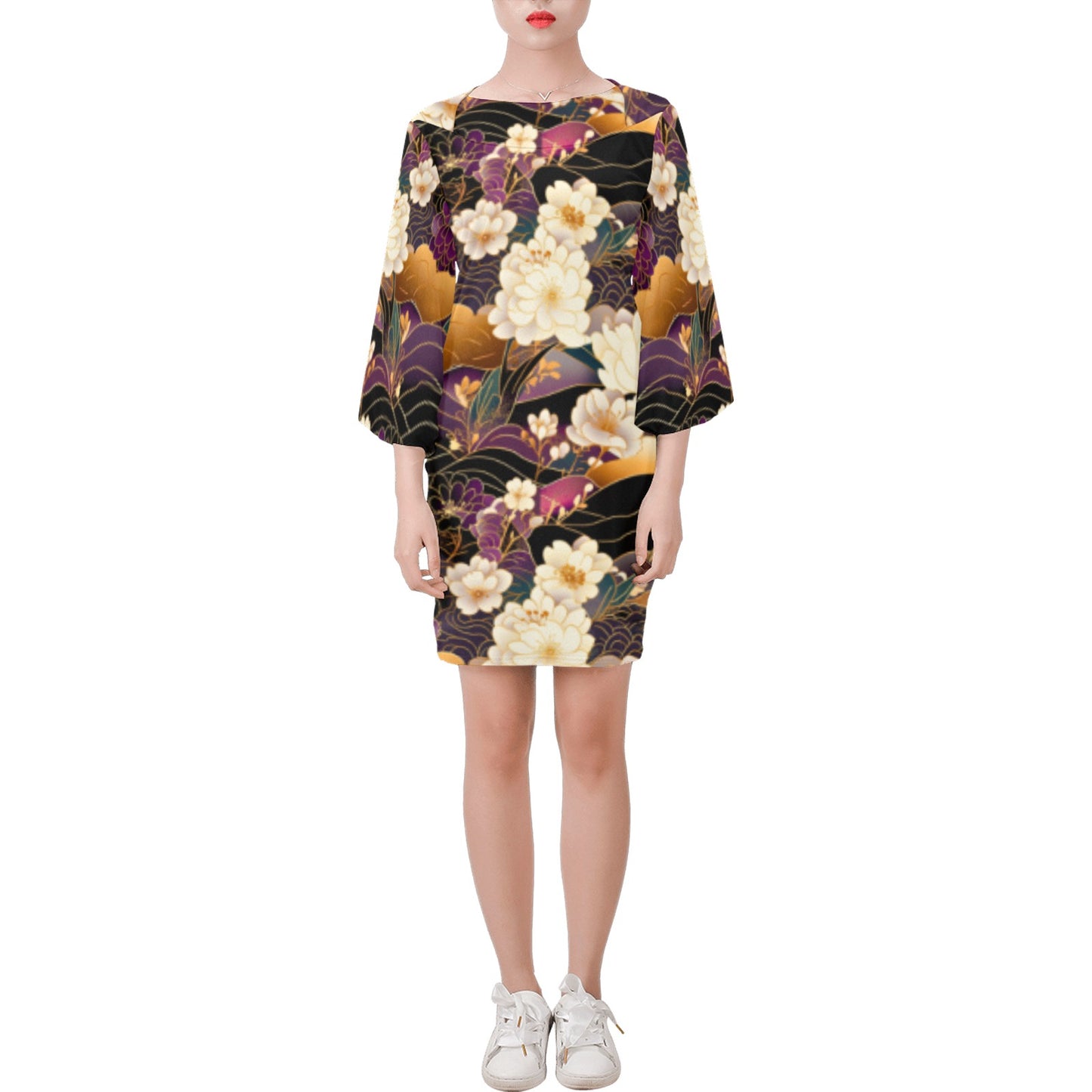 Floral Bell Sleeve Dress Bell Sleeve Dress (Model D52)
