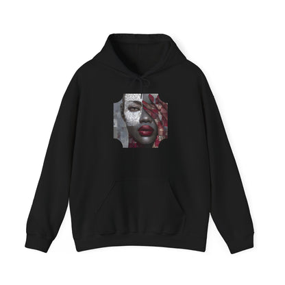 Do You See What I See? Afrocentric Abstract Puzzle Piece Unisex Hoodie Sweatshirt, Woman Print Face Hand Art, Hooded, Black