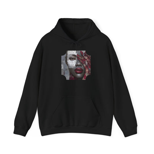 Do You See What I See? Afrocentric Abstract Puzzle Piece Unisex Hoodie Sweatshirt, Woman Print Face Hand Art, Hooded, Black