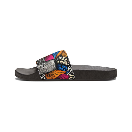 Floral and Feathers Pattern Womens Removable-Strap Beach and Indoor Sandals