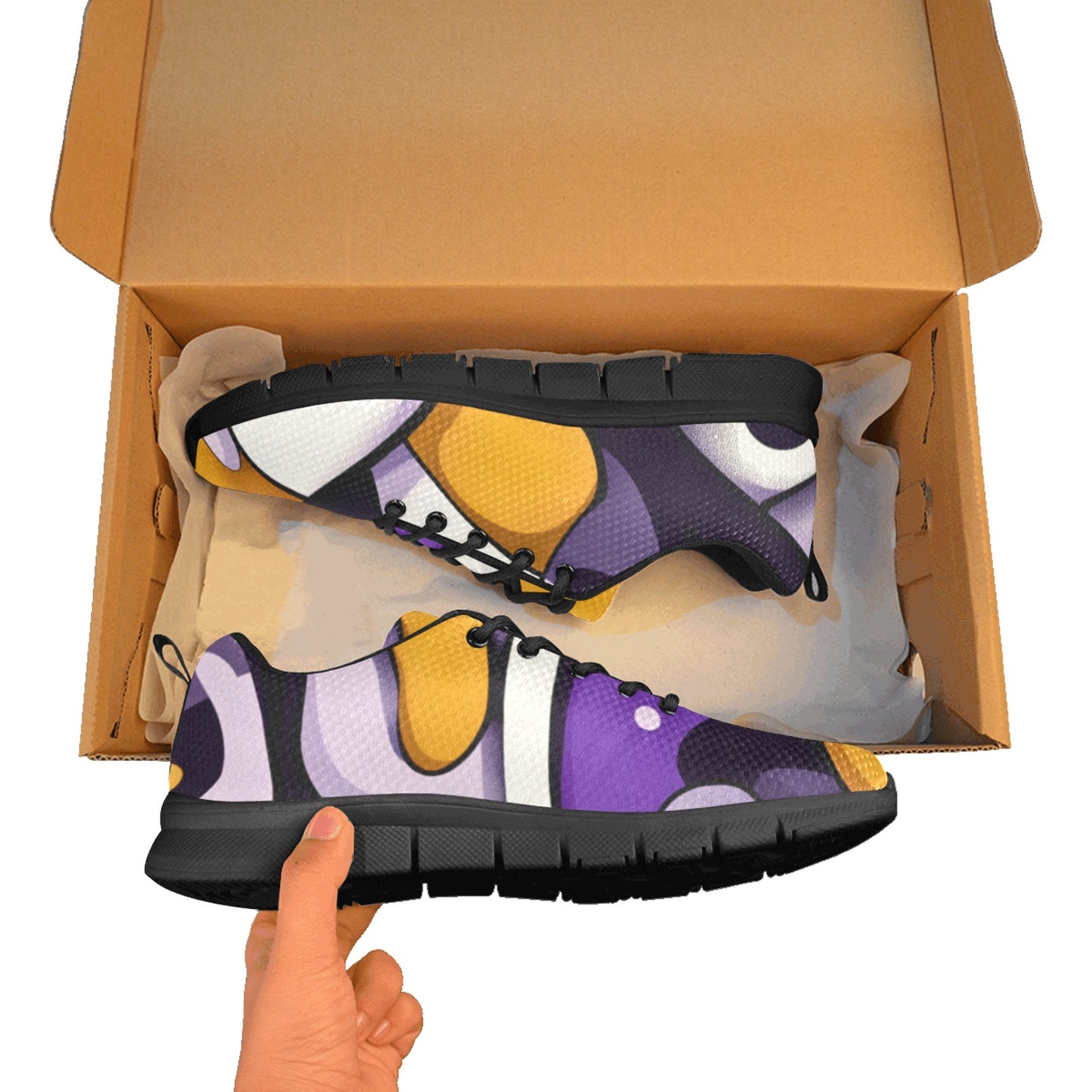 Purple and Gold Geometric Pattern Mens Breathable Sneakers Men's Breathable Running Shoes (Model 055)