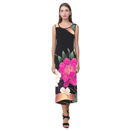 Floral Pattern Sleeveless Dress Phaedra Sleeveless Open Fork Long Dress (Model D08)