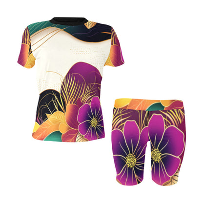 Flowers Abstract Ankara Inspired Golden  Waves Yoga Set Women's Short Yoga Set