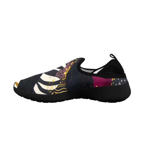 Golden Zebra Burgundy Camo Pattern Women's Fly Weave Drop-In Heel Sneakers Fly Weave Drop-in Heel Sneakers for Women (Model 02002)