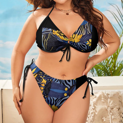 Plus Size Halter Tie Front Bikini Set BK2059 (All-Over Printing)