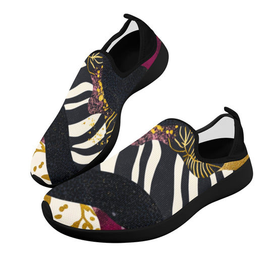 Golden Zebra Burgundy Camo Pattern Men's Fly Weave Drop-In Heel Sneakers Fly Weave Drop-in Heel Sneakers for Men (Model 02002)