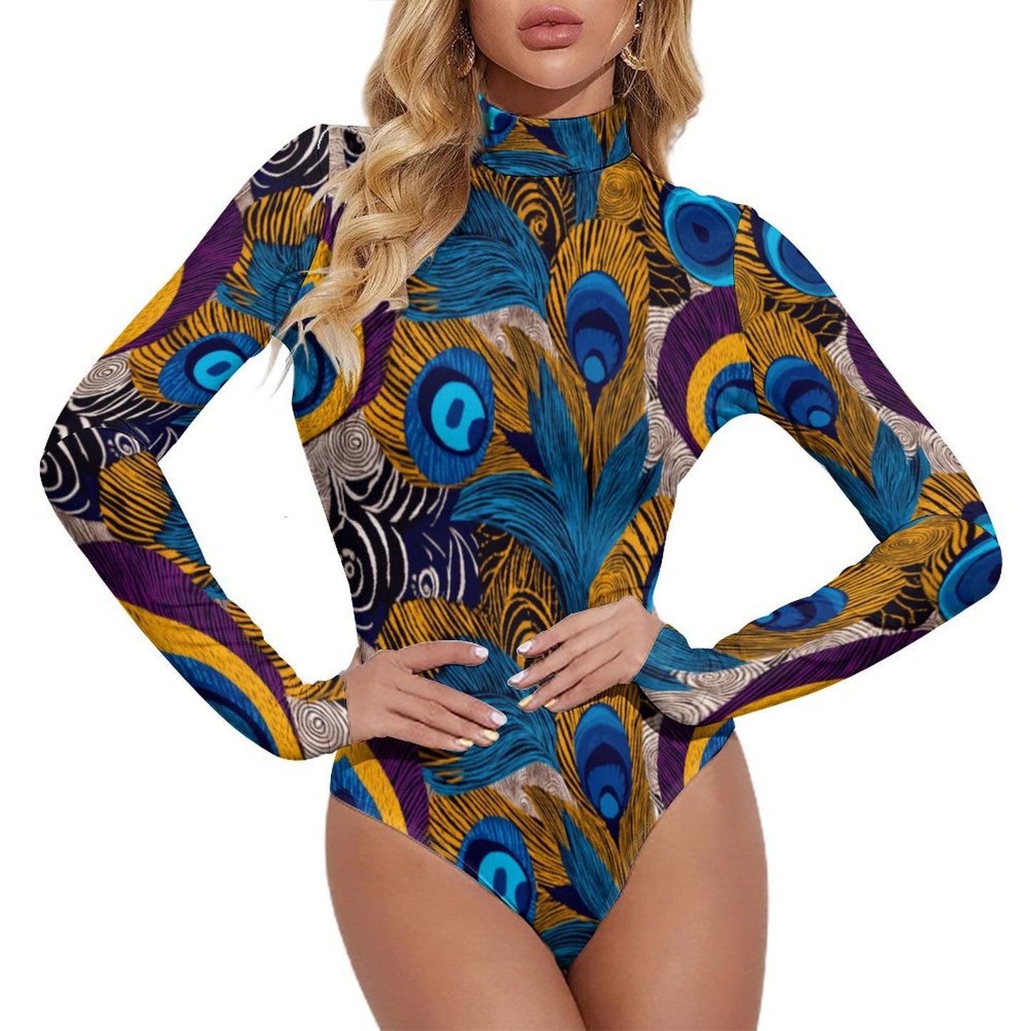 High-collar Long-sleeve Bodysuit NZ056 (All-Over Printing)