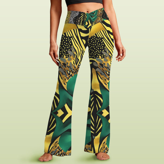 Golden Zebra Pattern High Waist Crossover Tummy Control Flare Leggings High Waist Crossover Tummy Control Flare Leggings