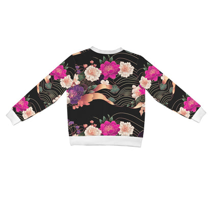 Floral Pattern Cardigan Women's Ribbed Cardigan (Model H73)