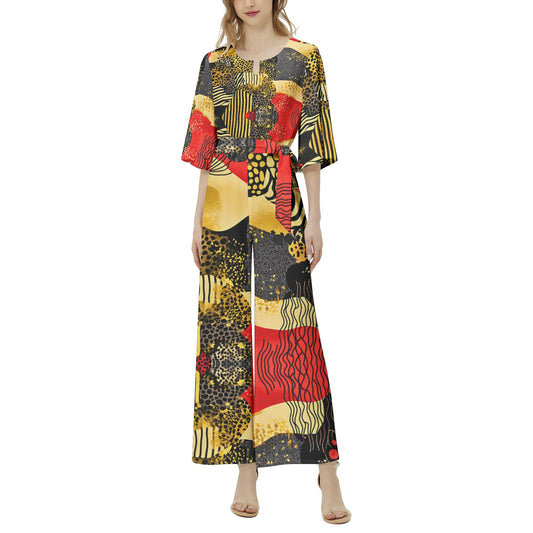 Dolman Sleeve Belted Wide Leg Jumpsuit