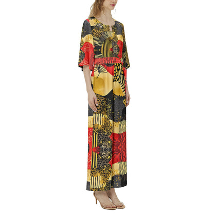Dolman Sleeve Belted Wide Leg Jumpsuit