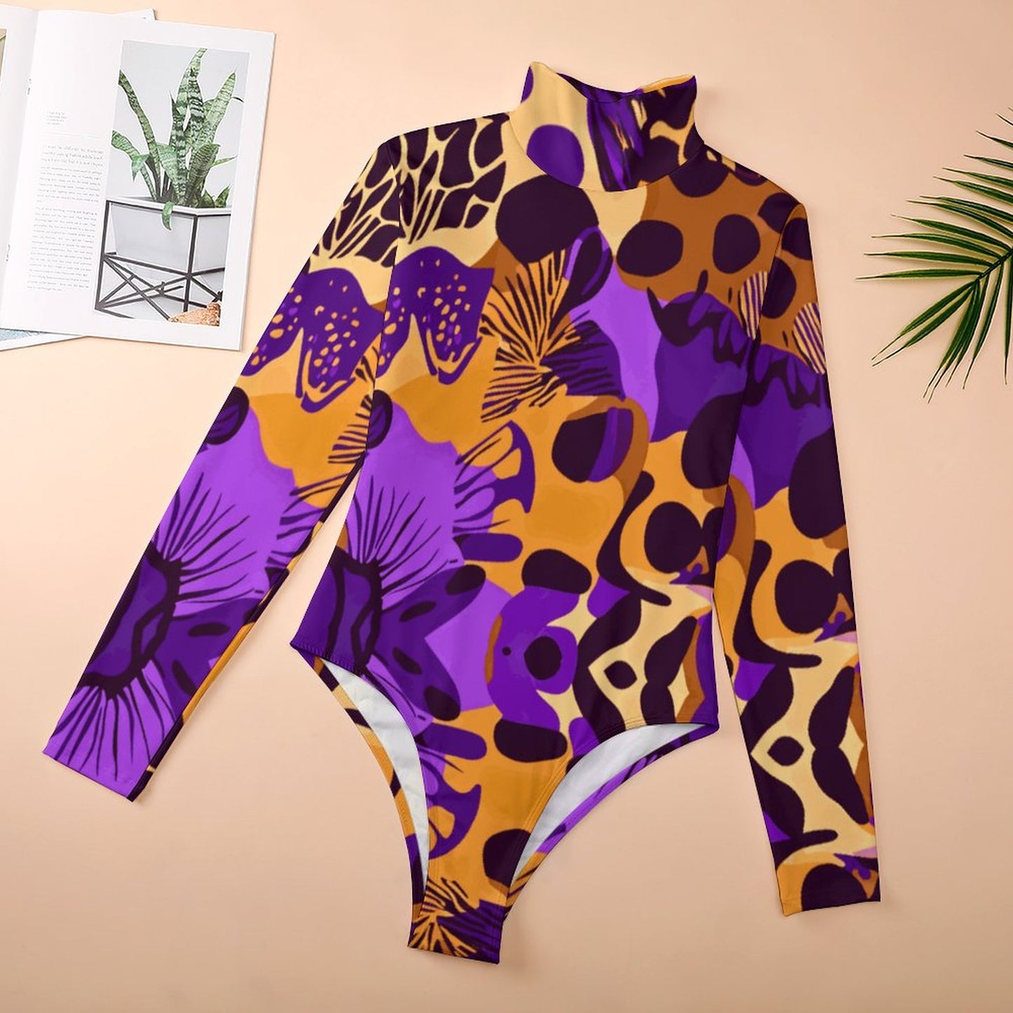 High-collar Long-sleeve Bodysuit NZ056 (All-Over Printing)