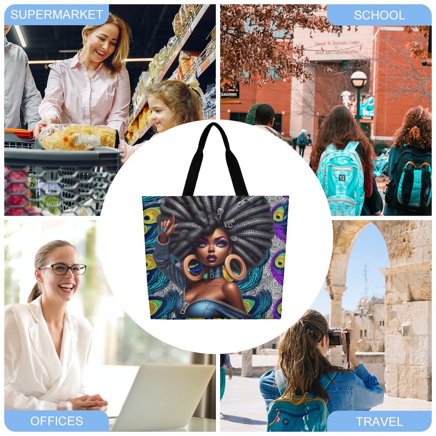 Large One Shoulder Shopping Bag (All-Over Printing)