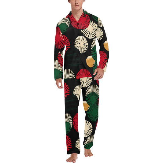 Circle Pattern Men's Pajama Set Men's V-Neck Long Pajama Set