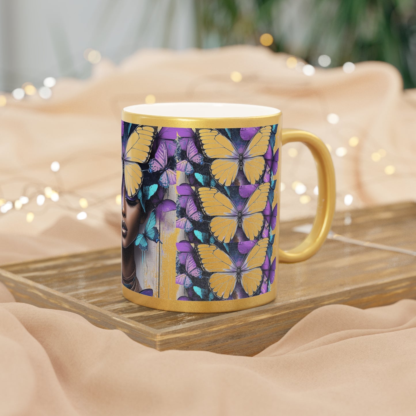 Butterfly Beauty Metallic Mug, African Art Mug, Silver
old Mug, Gift for Her,