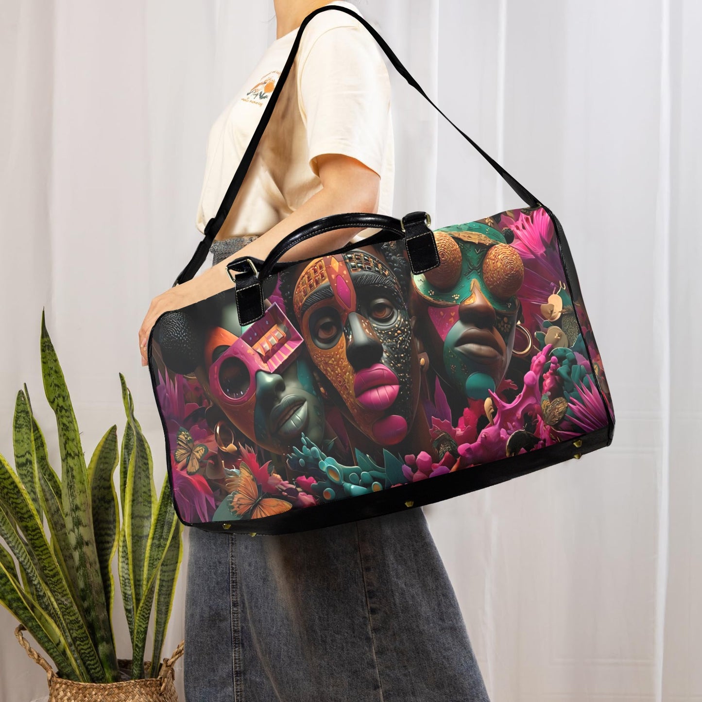 AfroCentric Masks Travel Bag Large Capacity Travel Bag-Large (Black Short Patch) (1737)